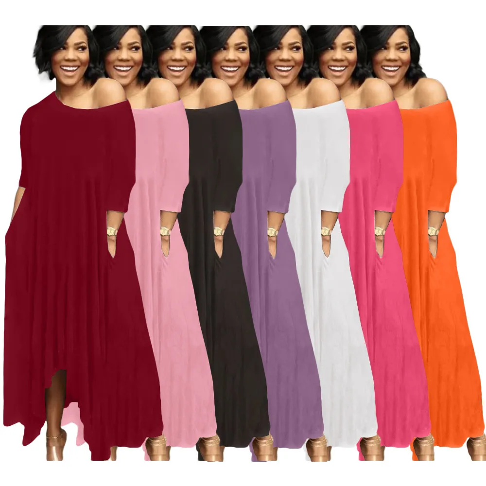 

Женское асимметричное однотонное свободное платье Harajuku с открытыми плечами и рукавом 2021