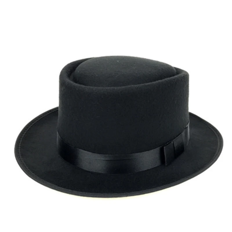 

Men's woolen top hat, jazz hat, summer sun hat, women's British retro flat top Panama hat stage performance hat