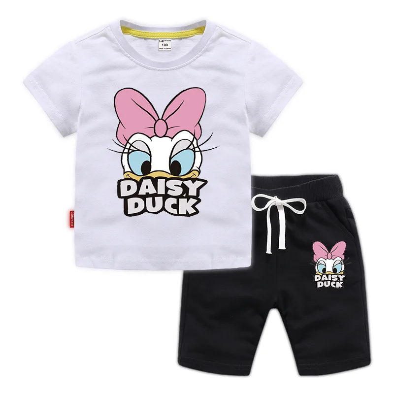 Disney Daisy Duck/Одежда для маленьких мальчиков и девочек летняя футболка с короткими