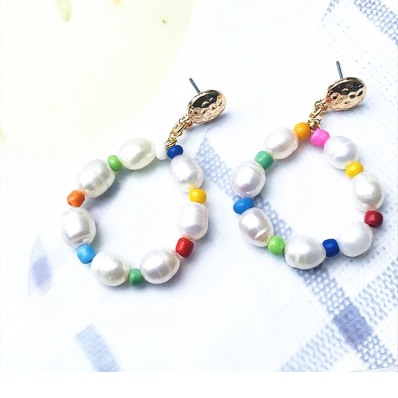 Женские жемчужные серьги подвески с пресноводным жемчугом и разноцветными