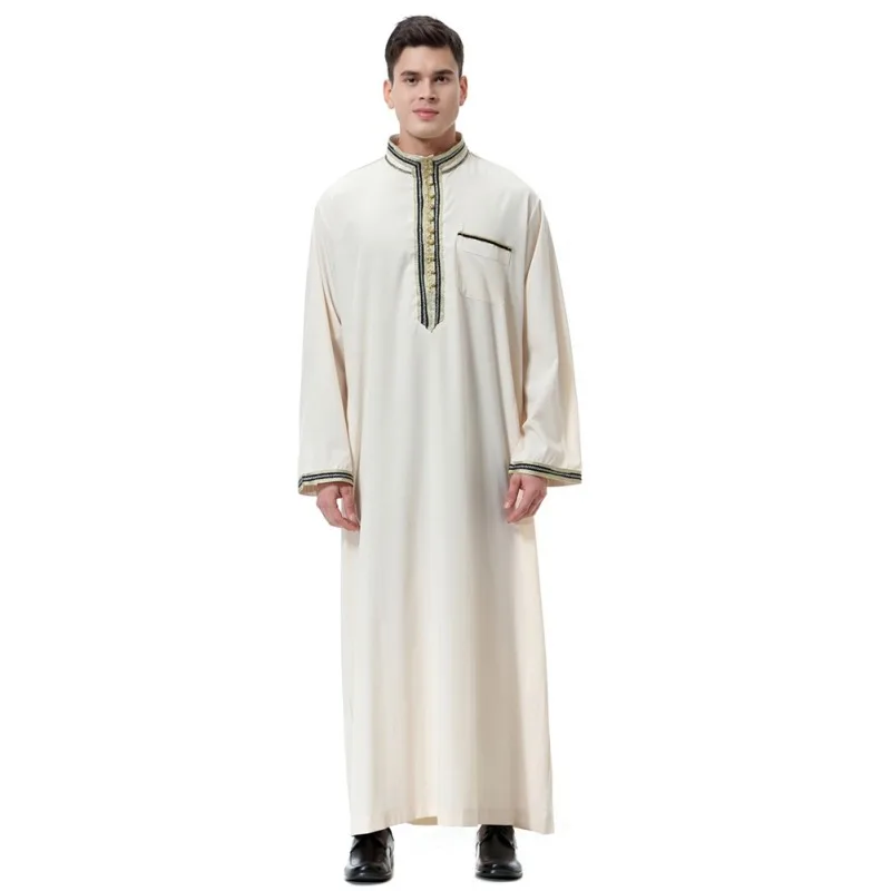 Fashion Men Robes Muslim Clothing Long Sleeve Embroidery Arab Dubai Indian Middle East Islamic Man Jubba Thobe Plus Size 3XL |