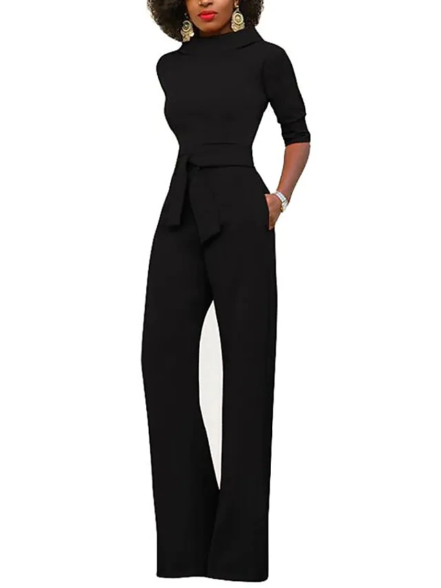 

Jumpsuits Black Prom Dresses Shealth High Neck Short Sleeves Jersey Sashes Vintage Long Prom Gown Evening Dresses Robe De Soiree