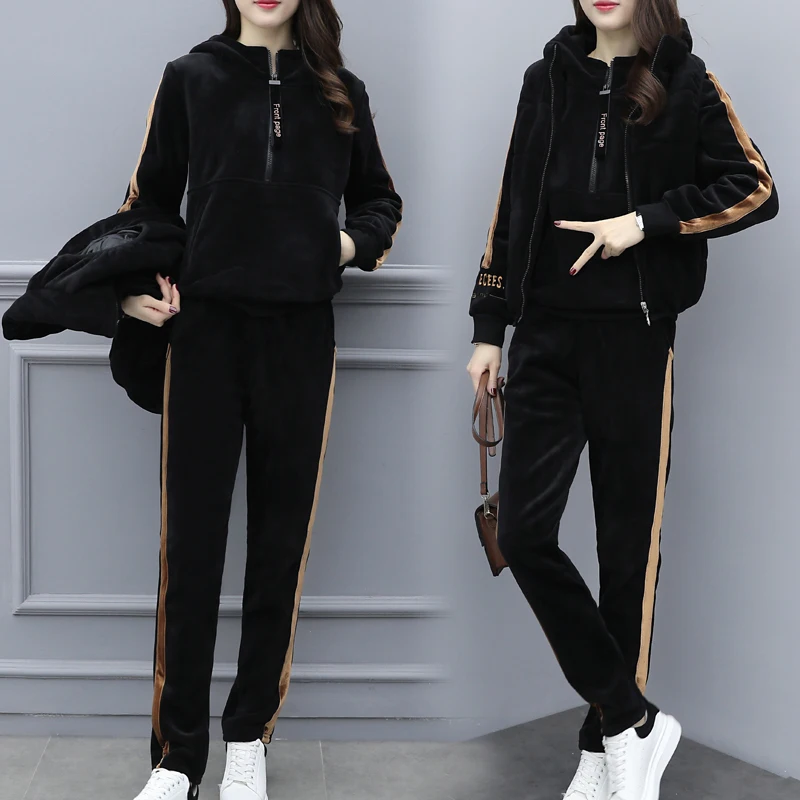 Женский зимний теплый спортивный костюм размера плюс модный топ с капюшоном и