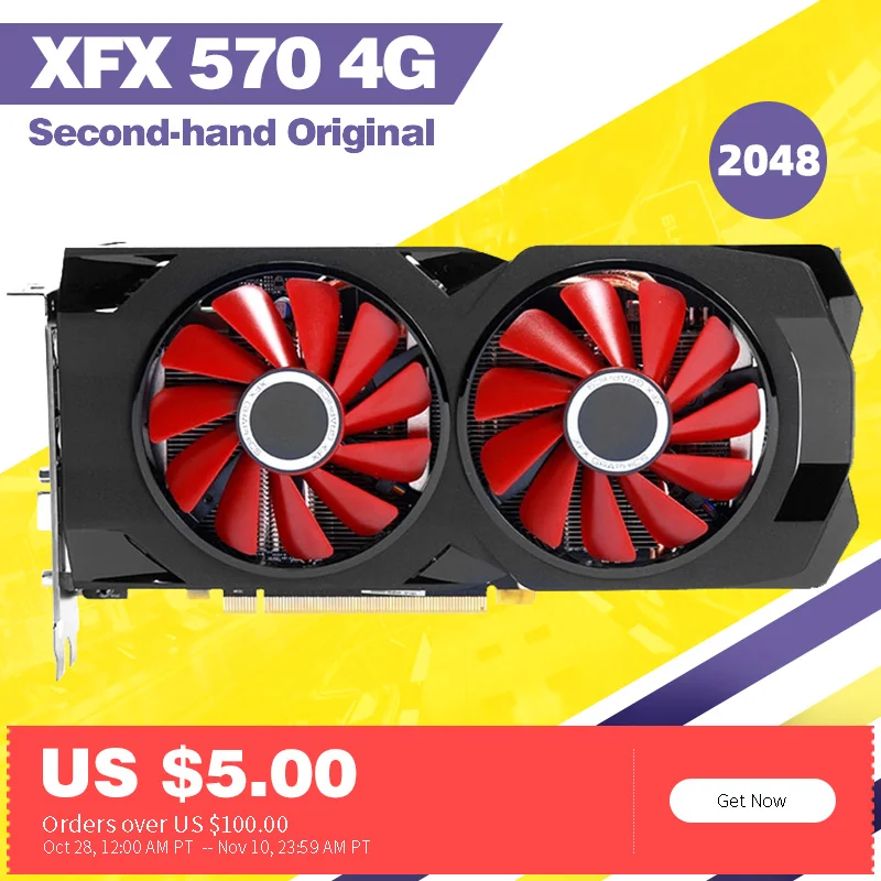 Бывшая в употреблении видеокарта xfx 570 4 ГБ 480 бит GDDR5 для компьютера не новая серия