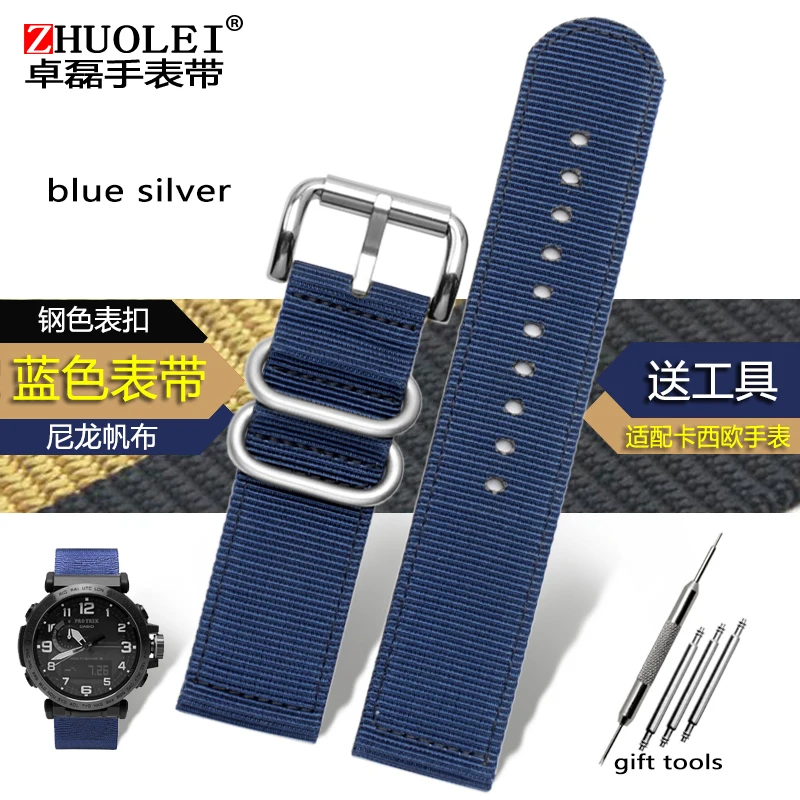 Для Casio нейлон холст часы с PRG-600YB/PRG-650/GA-2000 мужские спортивные часы цепь - Цвет ремешка: blue  silver buckle