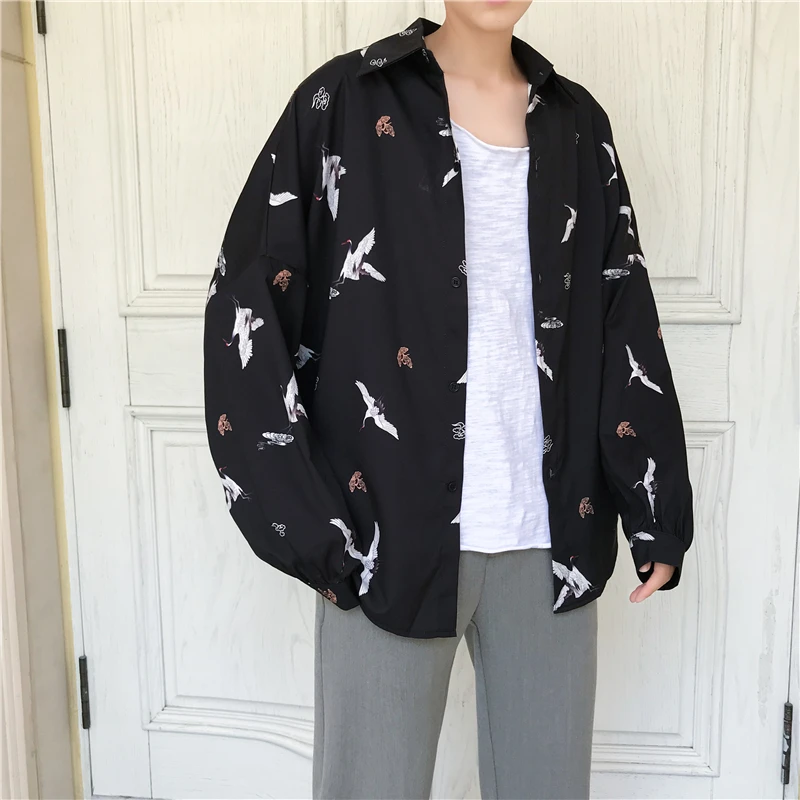 YASUGUOJI New 2021 Autumn Streetwear Men Shirt Long Sleeve Mens Printed Shirts Man High Quality Fashion Loose | Мужская одежда