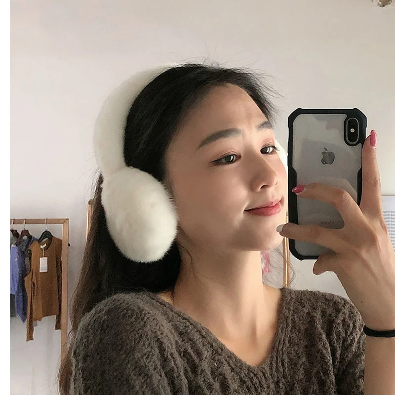 

Зимние наушники 2021 из норкового меха для взрослых, однотонные, искусственные, плюшевые, пушистые, теплые, большие наушники, повязка на голов...