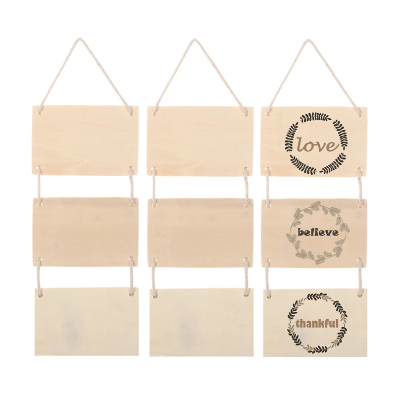 

3 Packs Unfinished Wood Hanging Sign Blank Hanging Decorative Wood Plaque Wooden Slices Banners with Ropes for Home