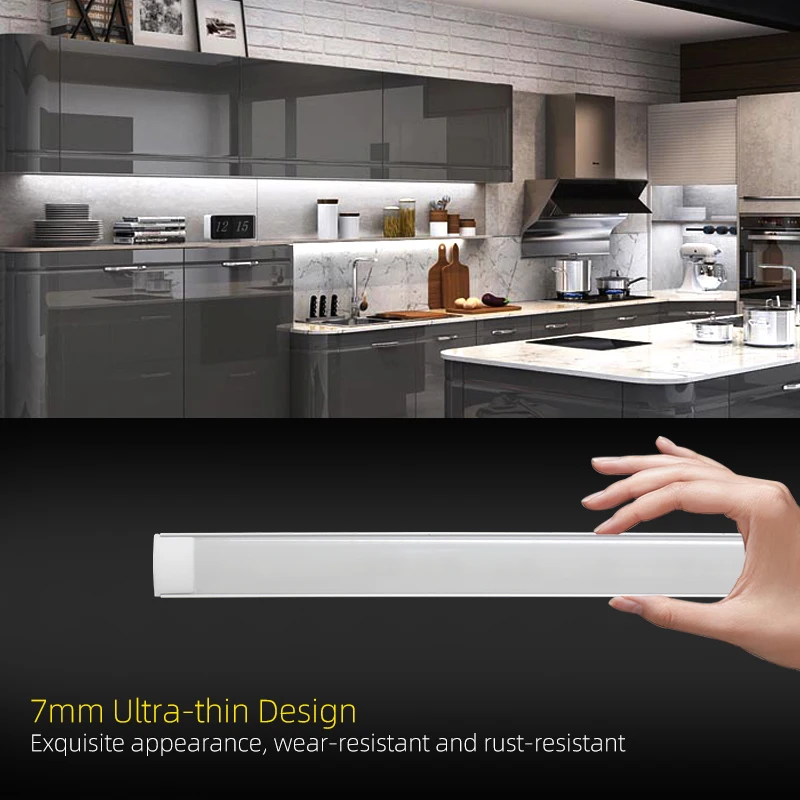 led recessed under cabinet light slim aluminum profile lamps with hand sweep motion sensor for kitchen wardrobe closet indoor free global shipping