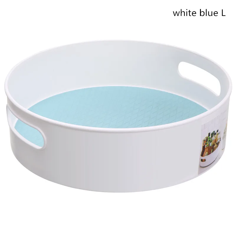 white blue L Нескользящий вращающийся лоток для хранения фруктовые закуски сушеная тарелка для хранения многофункциональный пластиковый Настольный органайзер для кухни ванной комнаты - Цвет: white blue L