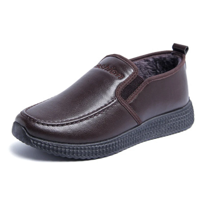 

Man's Cotton Shoes Plus Thicken Comfortable Male Boots Winter Keep Warm Solid Color Footwears Slip-On Basic Pu Leather Boots