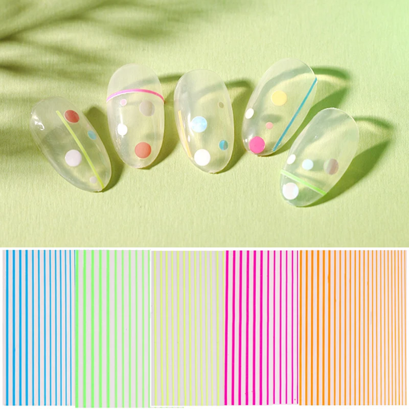 Цветные наклейки для ногтей флуоресцентные смешанные цвета полоса линия идея