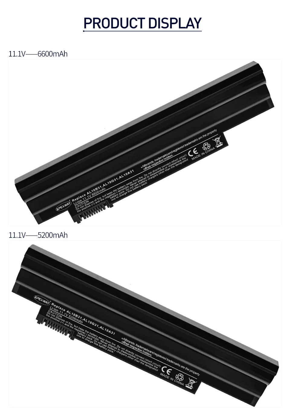 Apexway 11,1 v Аккумулятор для ноутбука acer AL10A31 AL10B31 AL10G31 Aspire One D255 D260 D270 522 722 AOD255 AOD257 AOD260 черный
