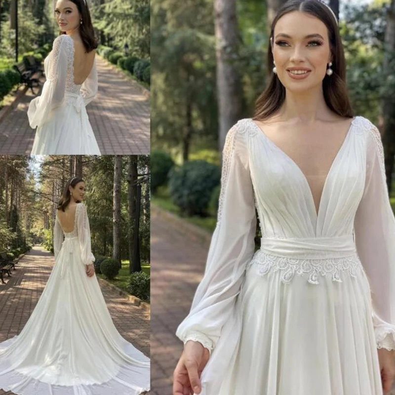 

New Beach Wedding Dresses A Line Pregnant Maternity Robe De Mariee Custom Long Sleeve Wedding Dresses Ivory Lace Chiffon Boho