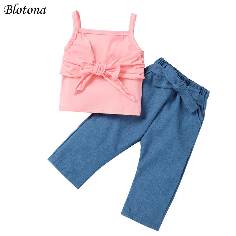 

Blotona Stylish Toddler Baby Solid Color 2Pcs Set Little Girls Square Collar Sleeveless Sling Tops+ Elastic Long Pants Set 6M-4Y