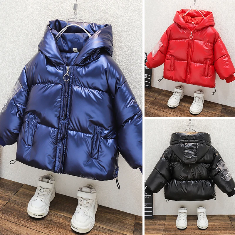 

2020 Autumn Winter Children's Solid Color Bright Warm White Duck Down Cotton Down Coats For Boys fashion Outerwear Clothes