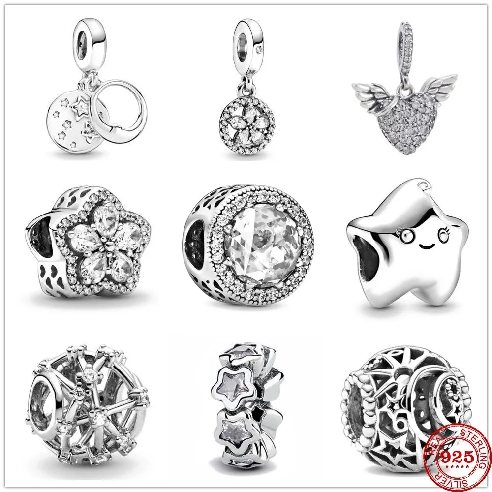 

New Original Stars Moon Sparkling Snowflake Pavé Charm Bead fit Pandora charms silver 925 beads Bracelet DIY Women Jewelry Gift