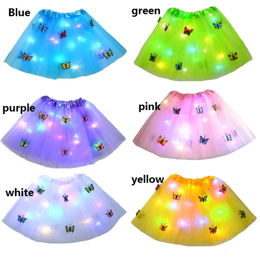 Для женщин и девочек светильник свечение с принтом бабочки пачка LED юбка неоновая