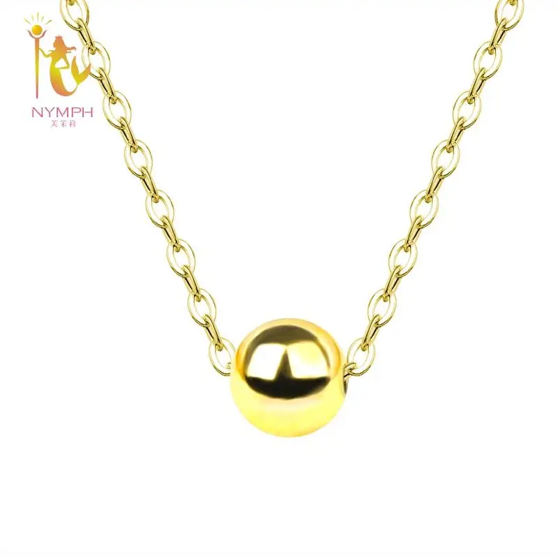 

NYMPH Настоящее 18K Золотое ювелирное ожерелье однотонный золотой шар кулон Чистая AU750 цепочка для женщин хорошее ювелирное изделие свадебный ...