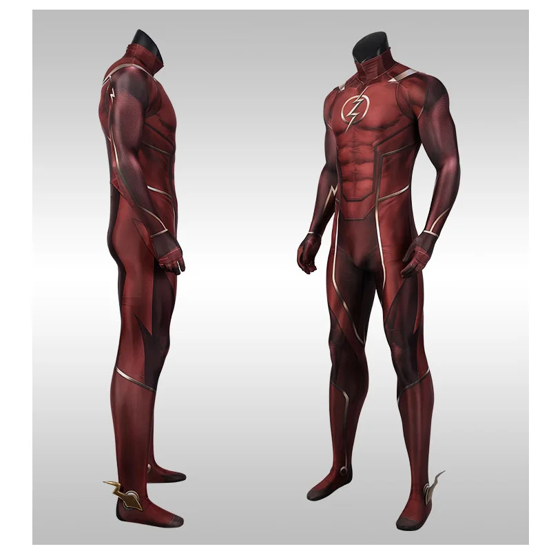 Костюм косплея Барри Аллена Флэша с масками из спандекс-зентая, комбинезонами с латексной маской и трико для Хэллоуина JusticeMen.