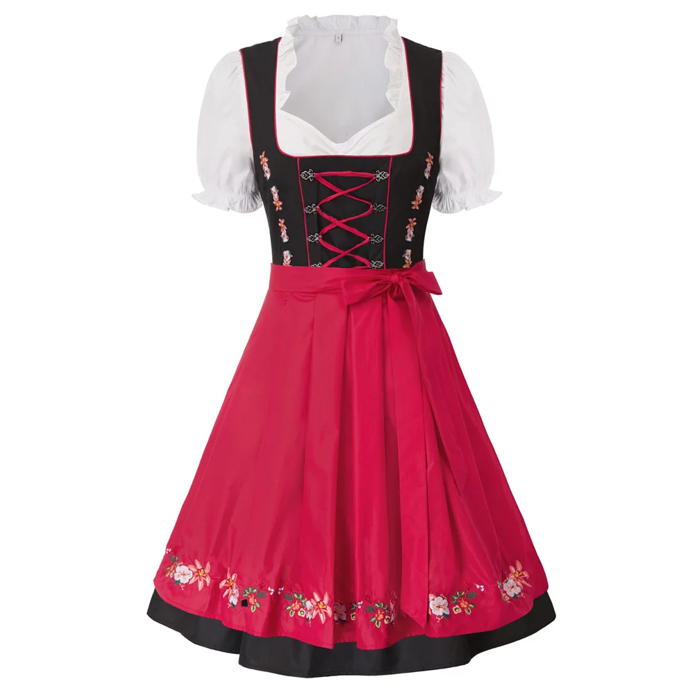 

Women 3pcs Set German Bavarian Oktoberfest Costumes Tops+ Dress+Apron Steampunk Gothic Swing Dress Summer Girl Lady