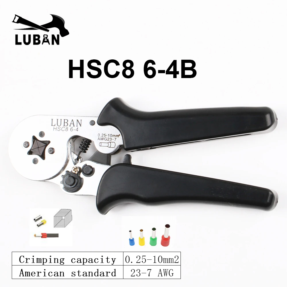 HSC8 6-4B Инструменты HSC8 6-4 HSC8 6-6 саморегулируемые плоскогубцы мини-типа 0,25-6мм2 плоскогубцы ручные инструменты клеммы 16-4 - Цвет: HSC8 6-4B