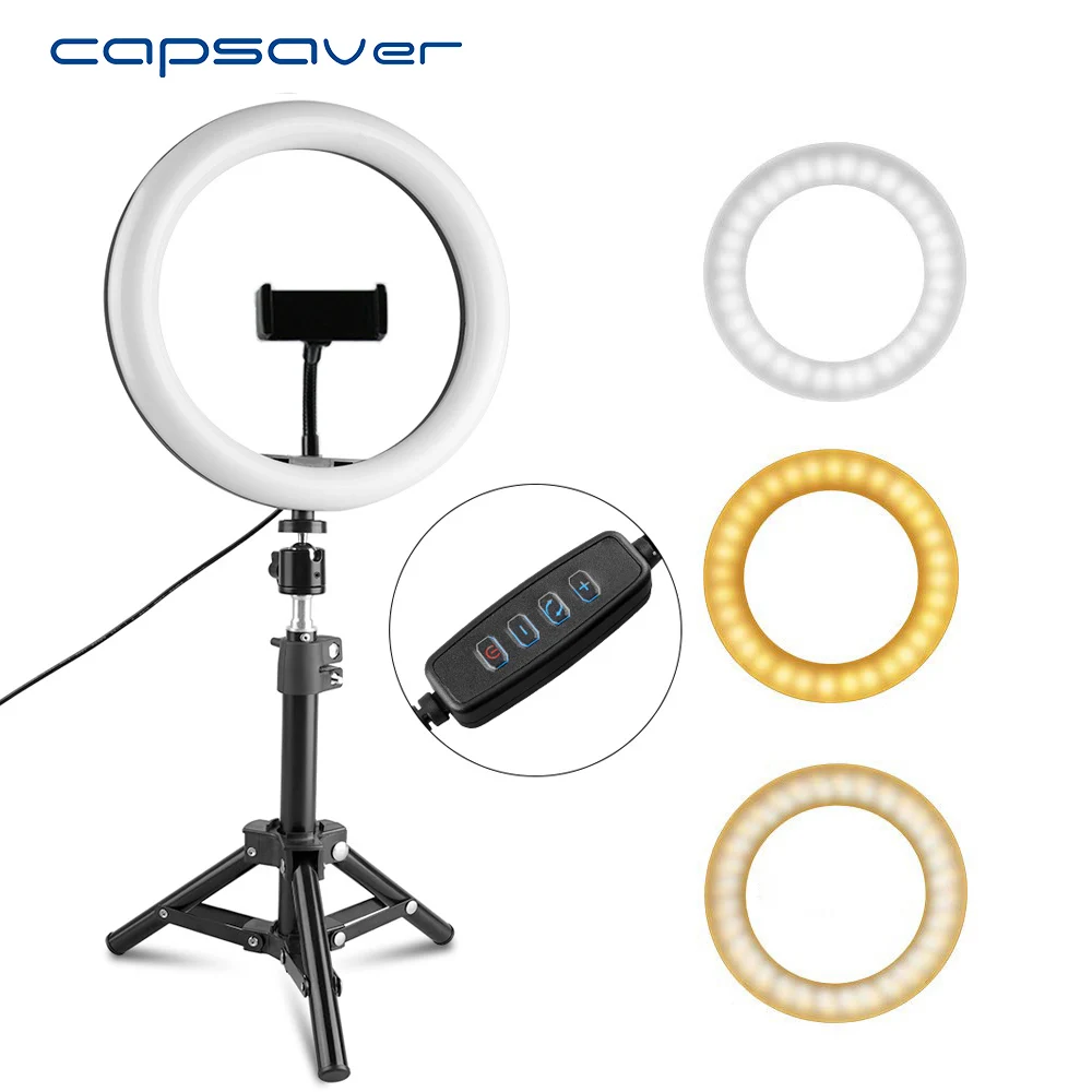 Capsaver RL-10 26 см мини светодиодный кольцевой светильник USB кольцевая лампа для макияжа Vedio светильник с держателем для телефона штатив с регулируемой яркостью селфи кольцевой светильник