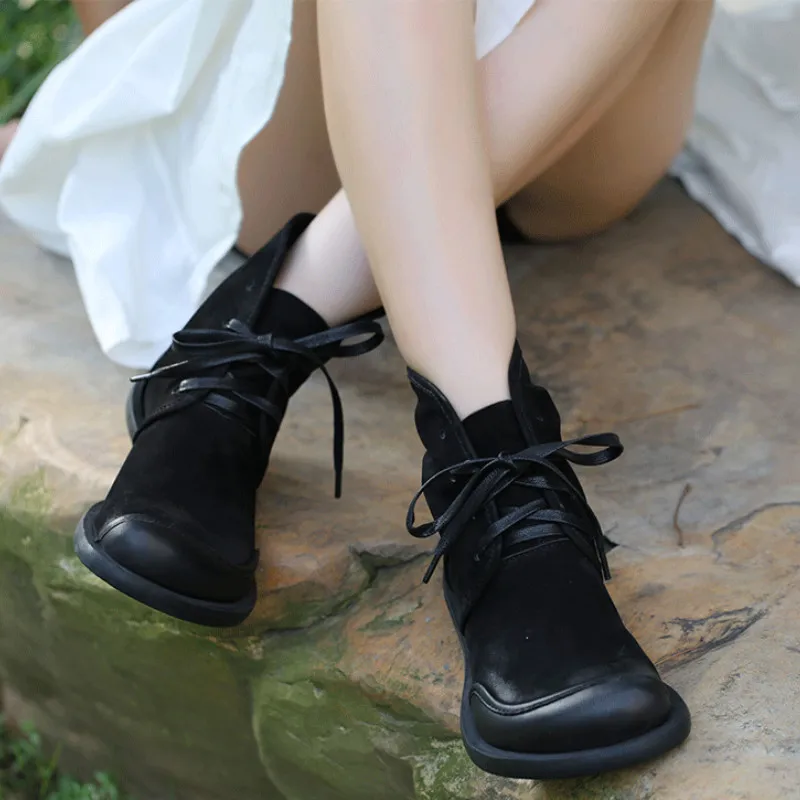 Ботильоны женские из натуральной кожи на низком каблуке теплые мягкие ботинки