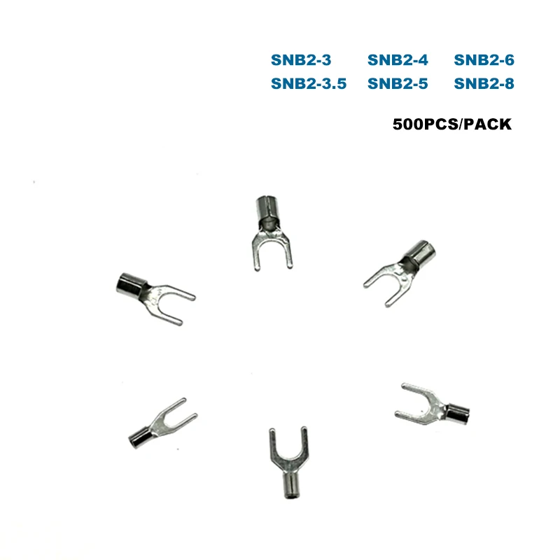 

500Pcs Crimp Terminals Electrical Spade Bare Cord End Wire Connector SNB2-3/3.5/4/5/6/8 Cable Ferrules 1.5-2.5mm2 16-14AWG