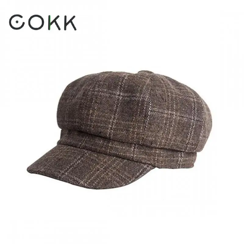 Женская восьмиугольная шляпа COKK клетчатый берет газетчика винтажный капор в