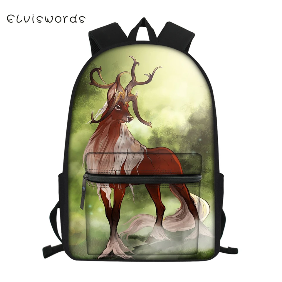 ELVISWORDS детский холщовый рюкзак с принтом оленя Фэнтези школьный женские