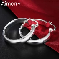 aimarry 925 sterling silver 34mm smooth circle hoop earrings for women party gifts engagement wedding fashion jewelry