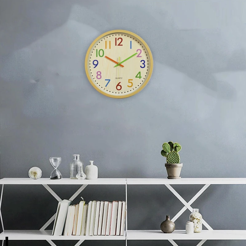 

Silent Non-Ticking Kids Wall Clock Large Decorative Operated Colorful Clock for Living Room Bedroom School Classroom