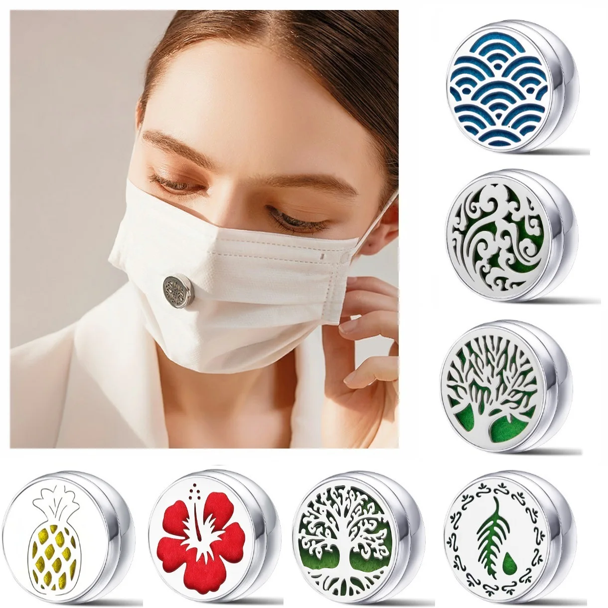 2021 New Aromatherapy Mouth Mask Buckle Brooches Cufflinks 12mm Stainless Steel Locket Perfume Essential Oil Diffuser Face Clip | Красота и