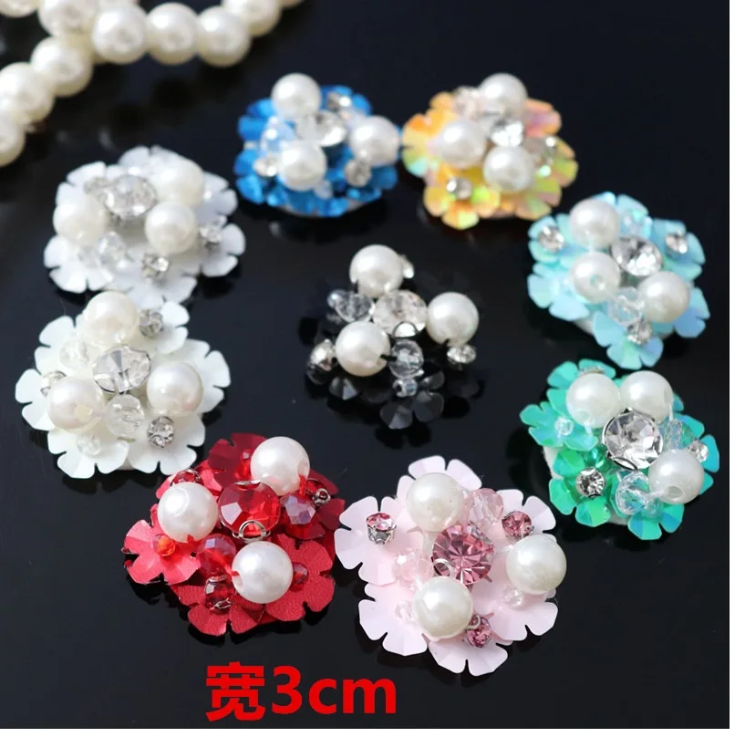 

2 PCS Handmade beaded pearl flower cloth stickers DIY clothes and shoes accessories decorative patch stickers