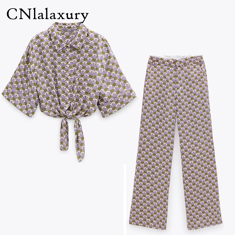 Женский комплект из 2 предметов рубашка с коротким рукавом и принтом укороченный