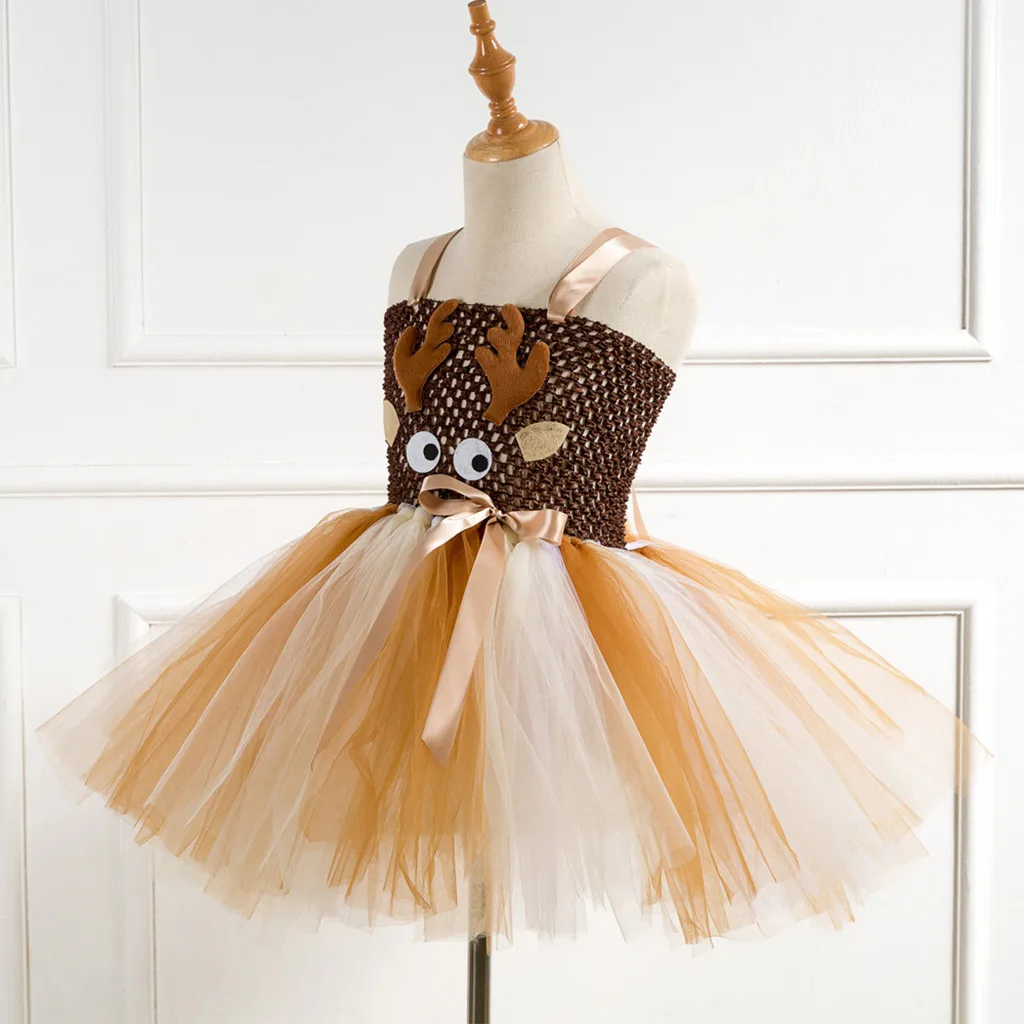 Платье-пачка с оленем платья для маленьких девочек костюм на День Благодарения