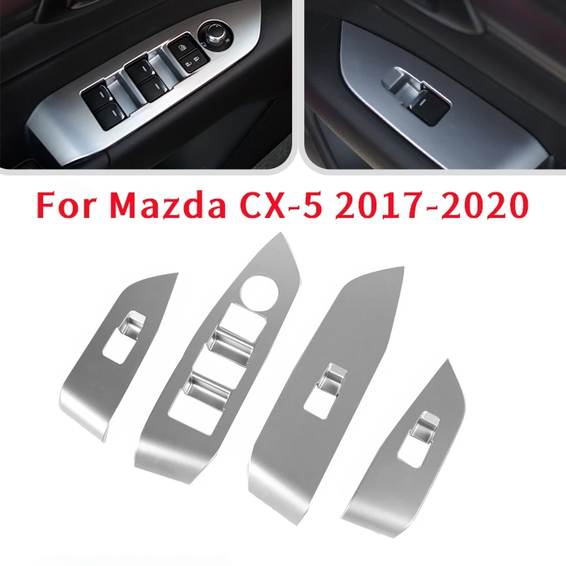 

Chrome Window Lift Switch Panel Protection Cover Trim Inner Door Armrest for Mazda CX-5 CX5 2017-2020 Left Hand Drive