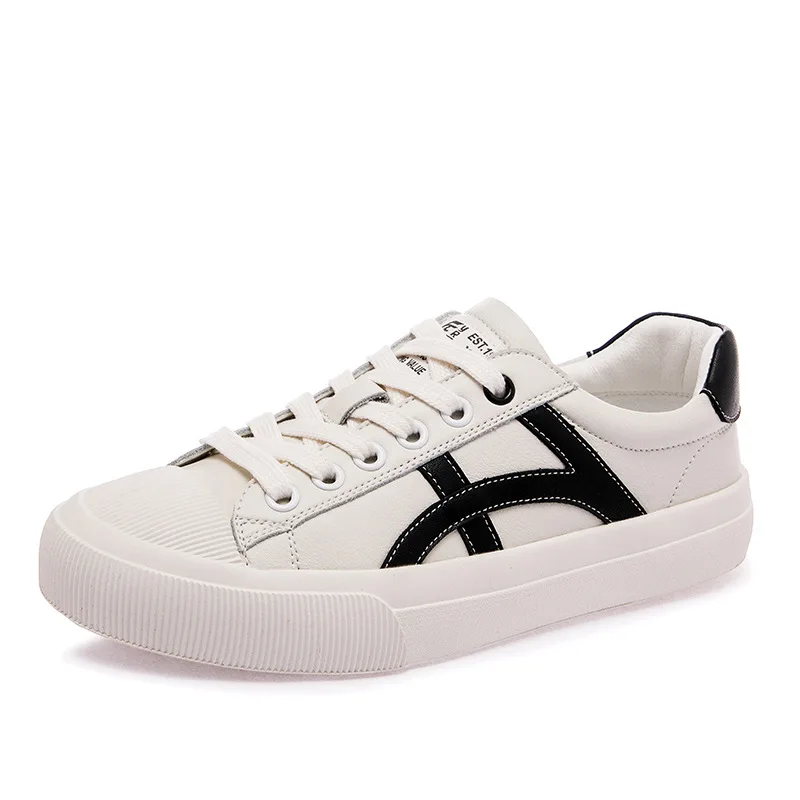 

Women 2020 Spring and Summer Korean-Style Flat-Heel Genuine Leather Casual Shoes Women's Lace-up Shallow-Mouth Fashion Sneakers