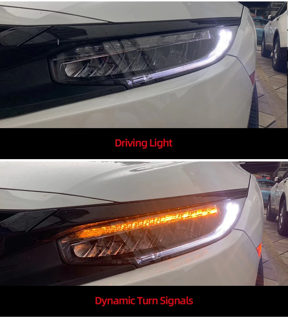 1 пара автомобилей головной светильник для Honda Civic 10th HID светодиодный головной светильник s с движущимися поворота светильник налобный фонарь светодиодный DRL Передняя лампа