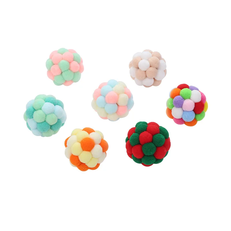 

1PC Popular 2021 New Pet Interactive Toy Dog Cat Rainbow Toy Colorful Handmade Bells Bouncy Ball Catnip Chewing Interactive Toy