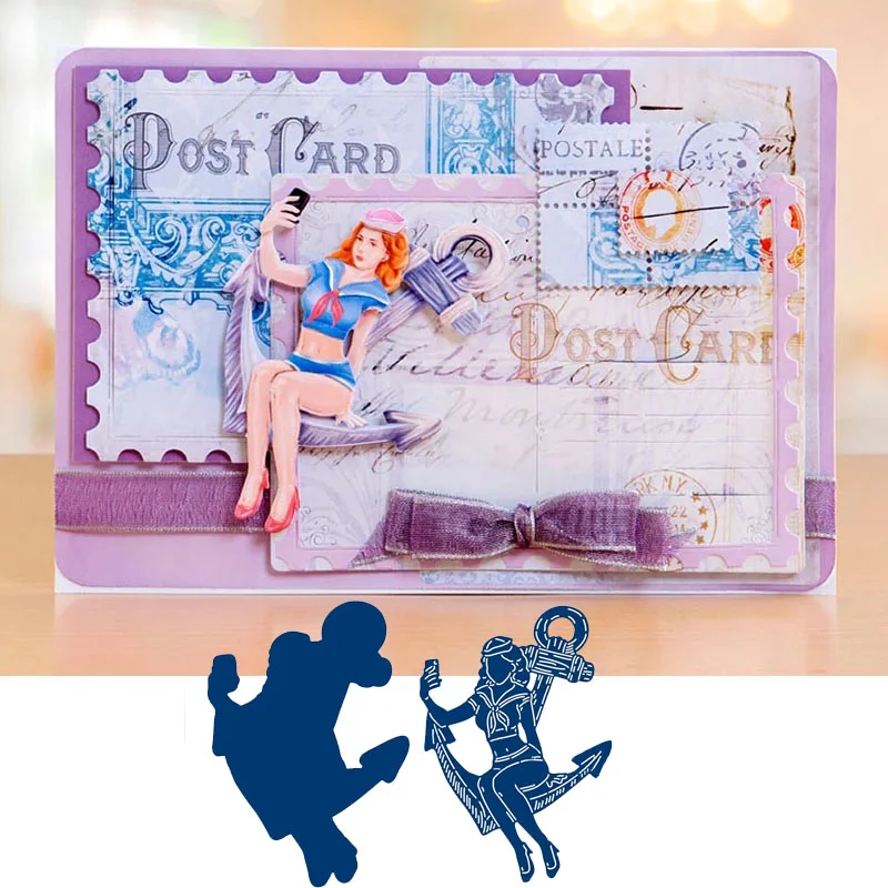 Девушка сидит в селфи металлический Трафаретный вырубной штамп Трафареты набор