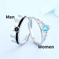 french new design ice queen couple ring fashion silver plated aaa zirconia crown ring romantic men women valentines day gift