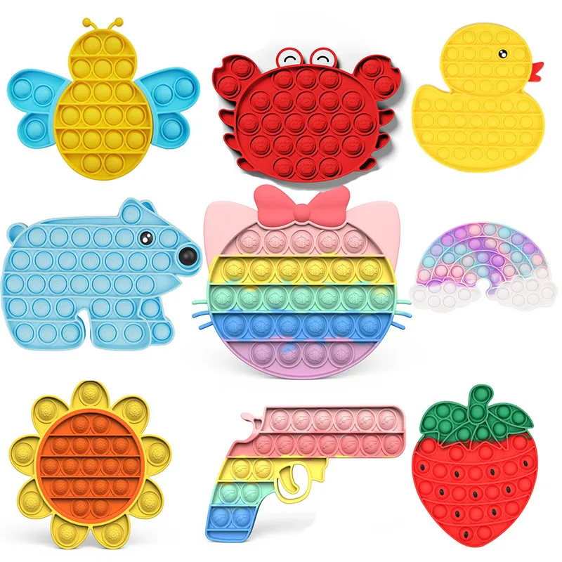 

New Cute Kawaii Strawberry Rainbow Dinosaur Pop it Fidget Toys Educational Toy Juguetes Christmas Present Adult Kids Gifts