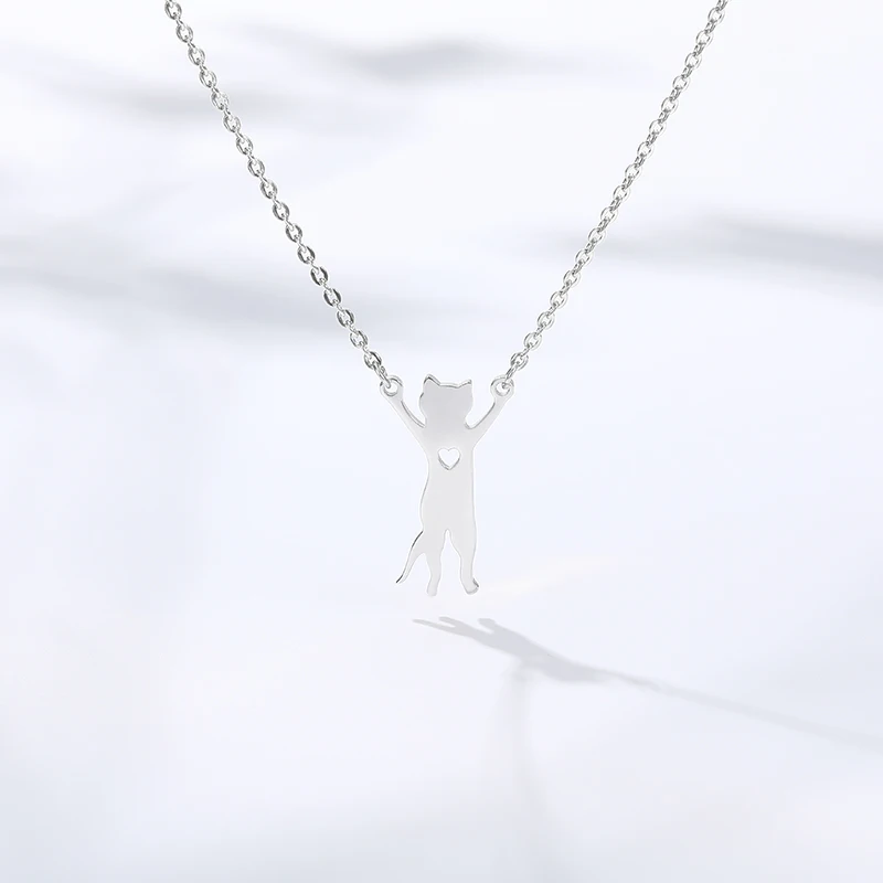 

Fashion New Heart Stainless Steel Necklace Cute Hollow Out Cats Pendant Kids Girls Chokers Statement Necklace Lucky Gift