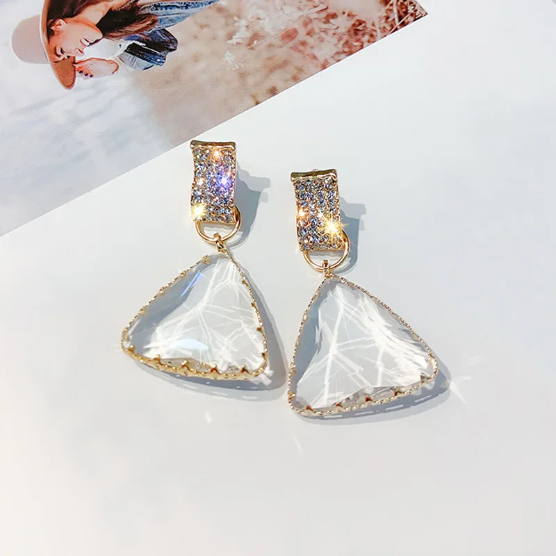 Блестящие прозрачные треугольные каплевидные простые женские геометрические