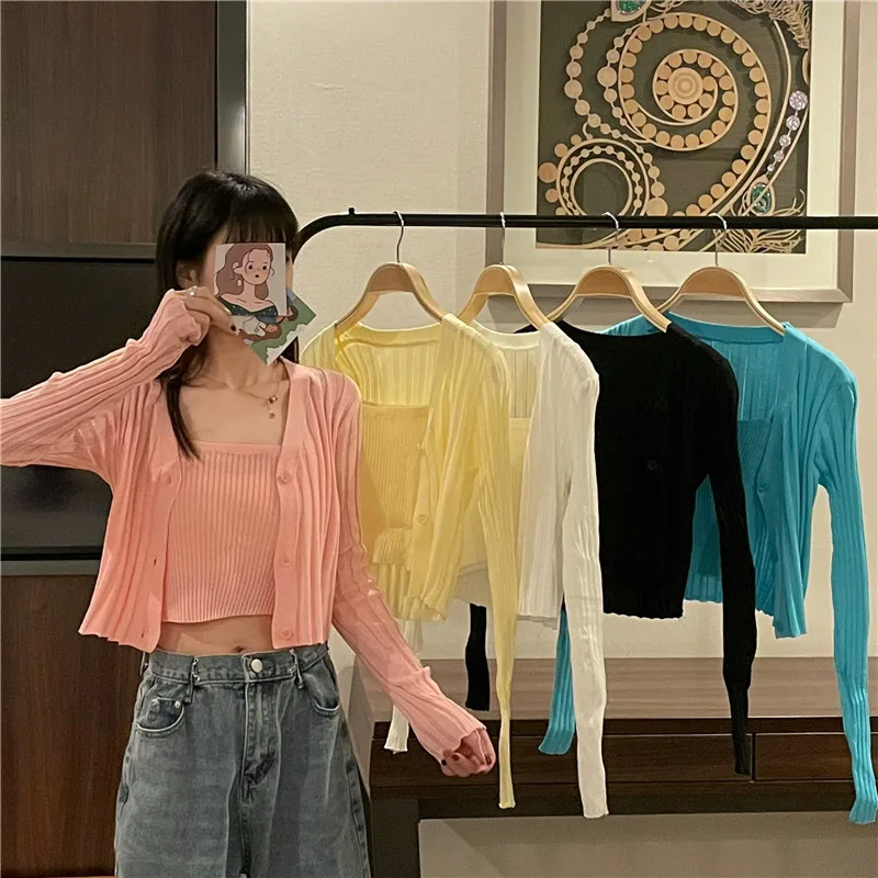 

Net Infrared Knitted Cardigan Women's Spring and Autumn Thin Sun Protective Clothes Coat 2021 New Gentle Short Top