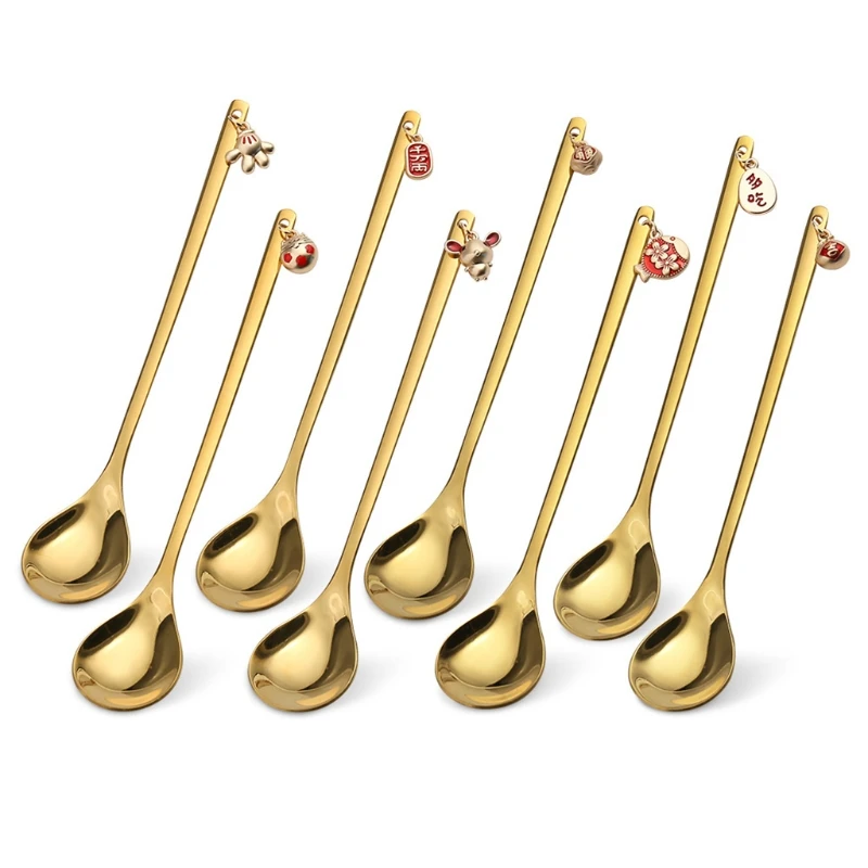 8 шт Нержавеющая сталь Кофе ложка китайских Новый год дизайн украшения суп