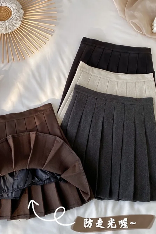 Женская шерстяная юбка на осень и зиму Корейская утепленная тонкая