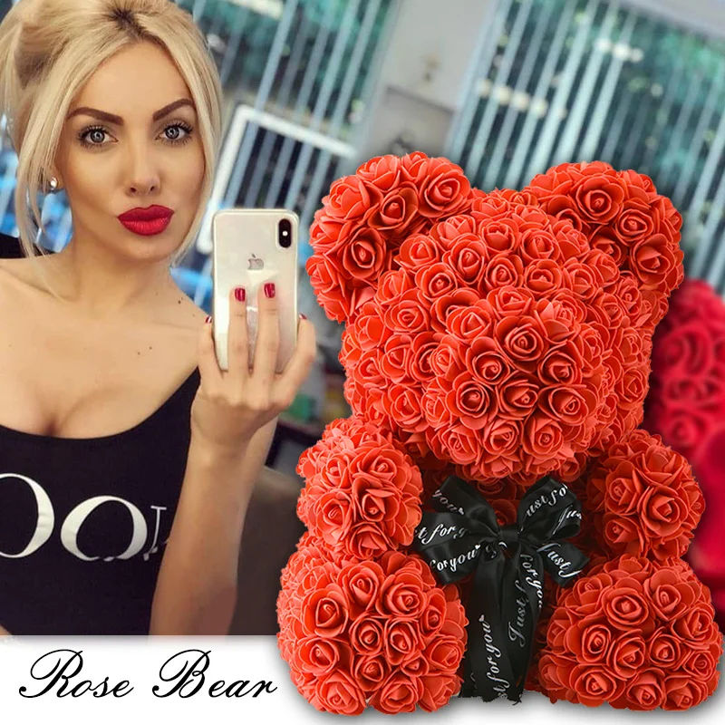 Прямая поставка 2021 роза с красным медведем искусственное мыло розы медведь Тедди